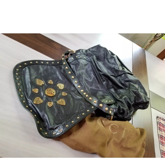 ☆AUTHENTIC NEW GUCCI IRINA BABOUSKA HOBO CLASSIC BLACK LEATHER STUDS GOLD TONE☆ - Picture 4 of 8